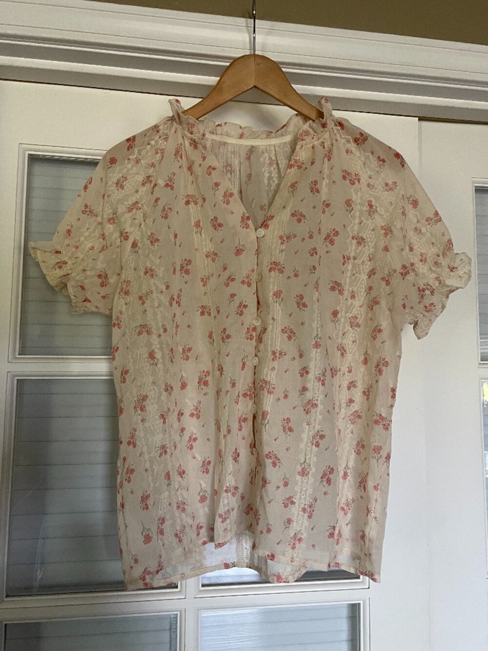 Sheer Floral Lace Cottagecore Blouse | Vintage Inspired Cream & Pink Top
